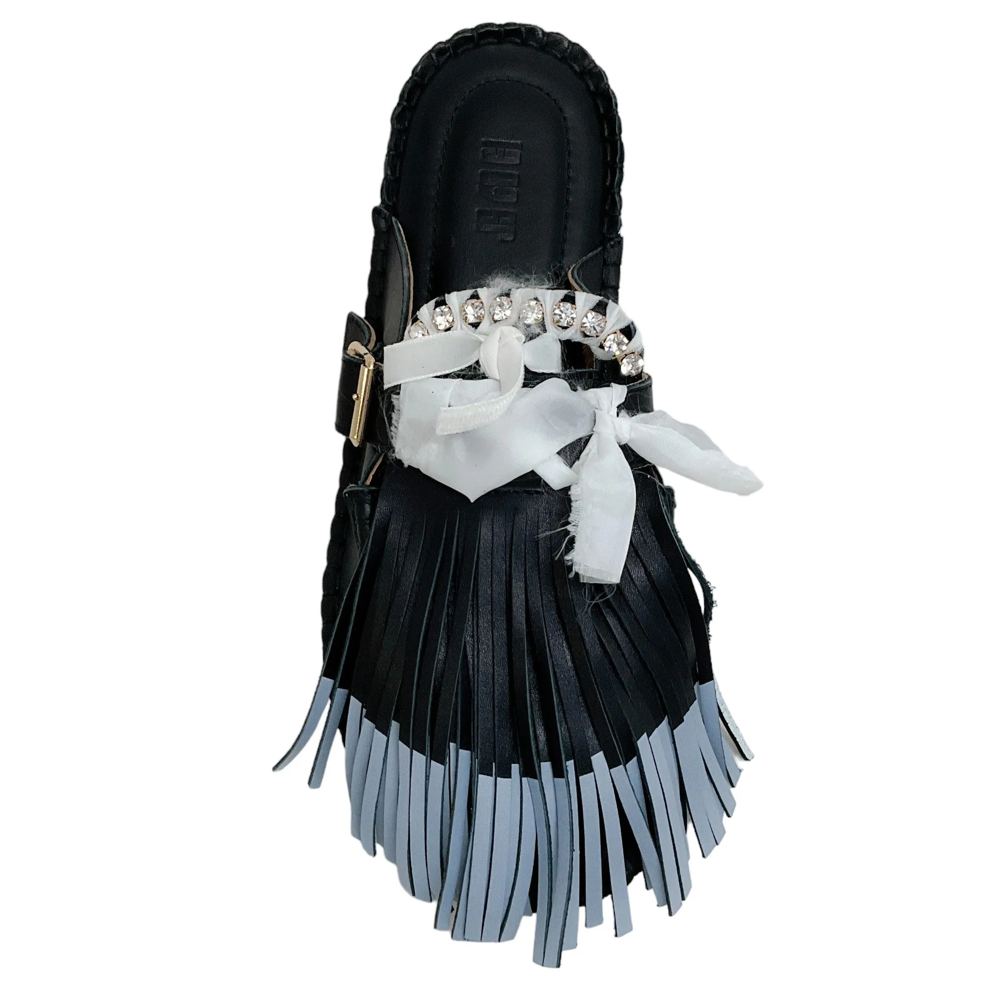 13 09 SR Black / White Leather Puli Mules