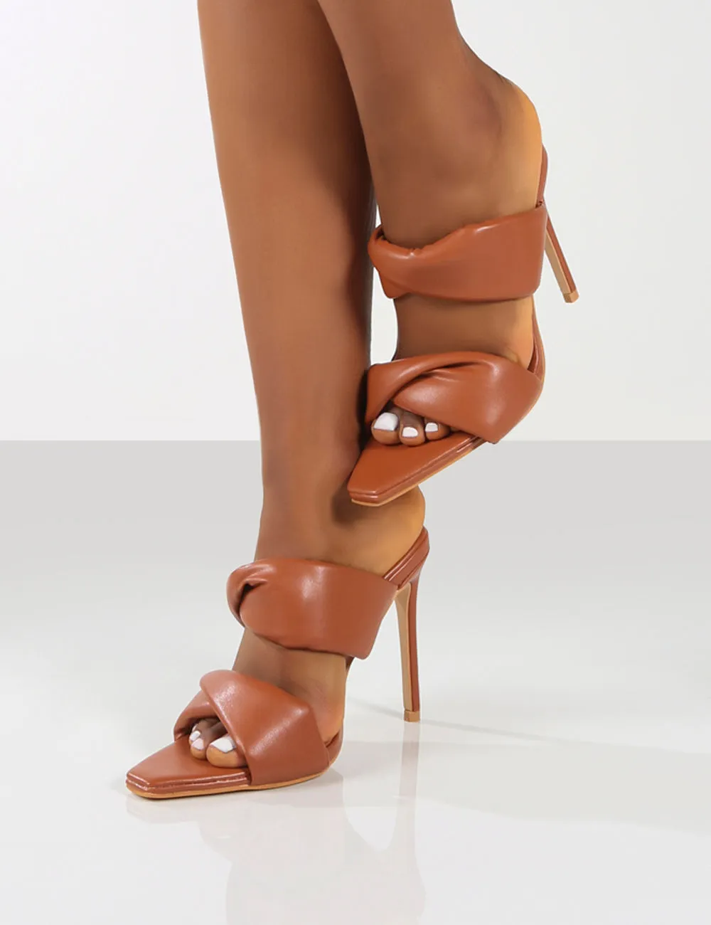 Amber x Public Desire Avatar Tan PU Padded Twin Strap Mule
