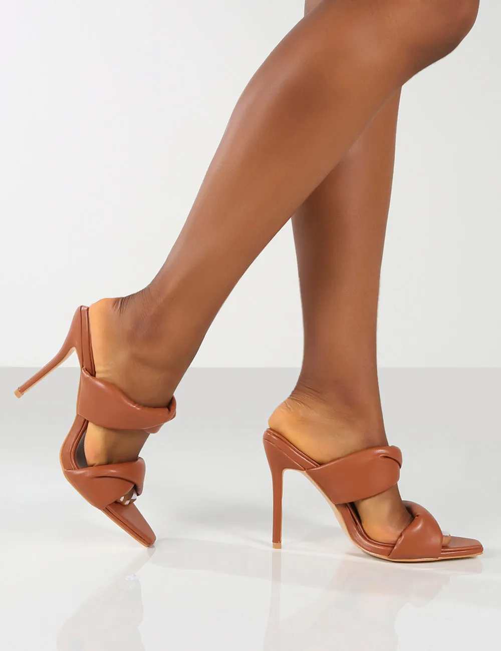 Amber x Public Desire Avatar Tan PU Padded Twin Strap Mule