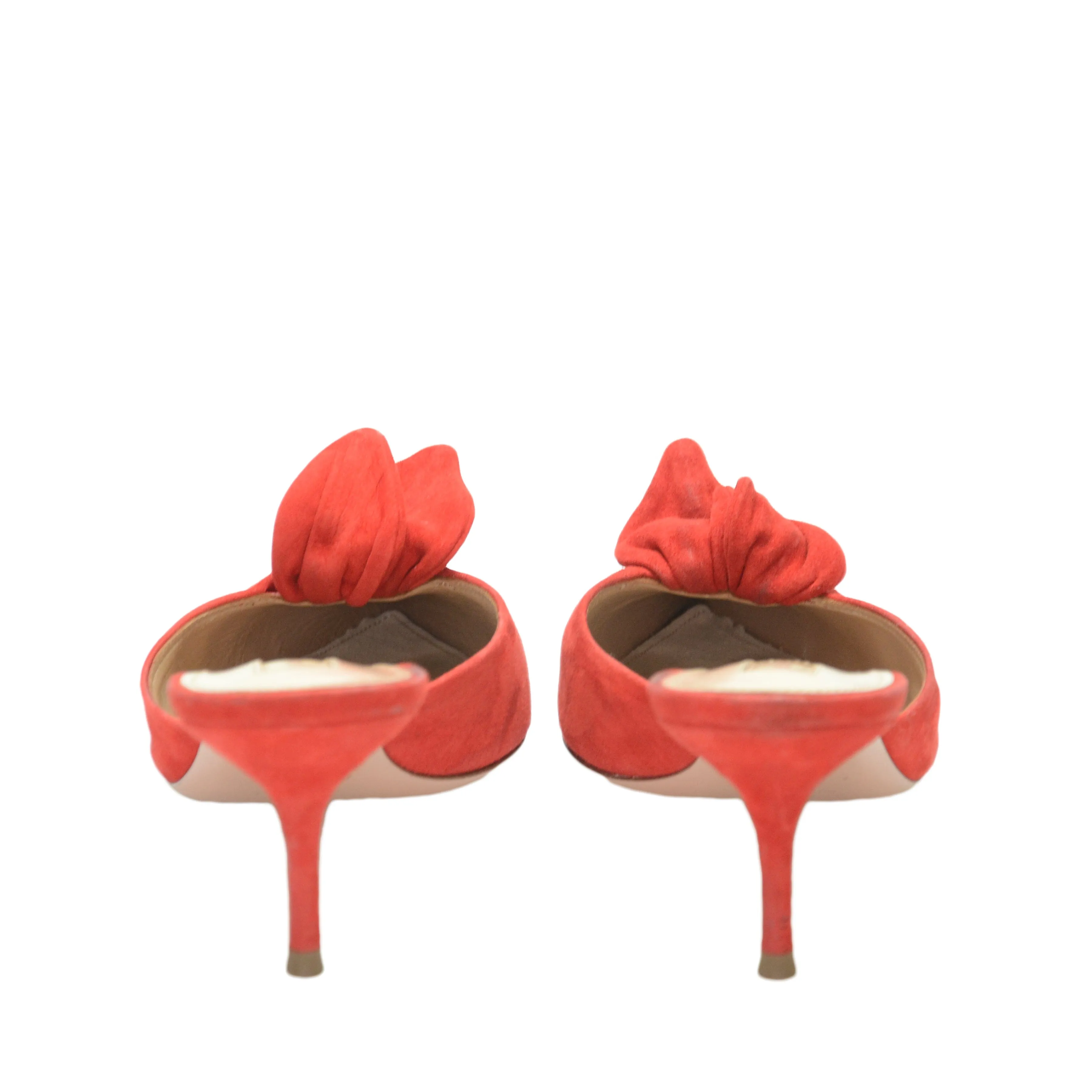 Aquazzura Red Suede Bow Kitten Heel Mules