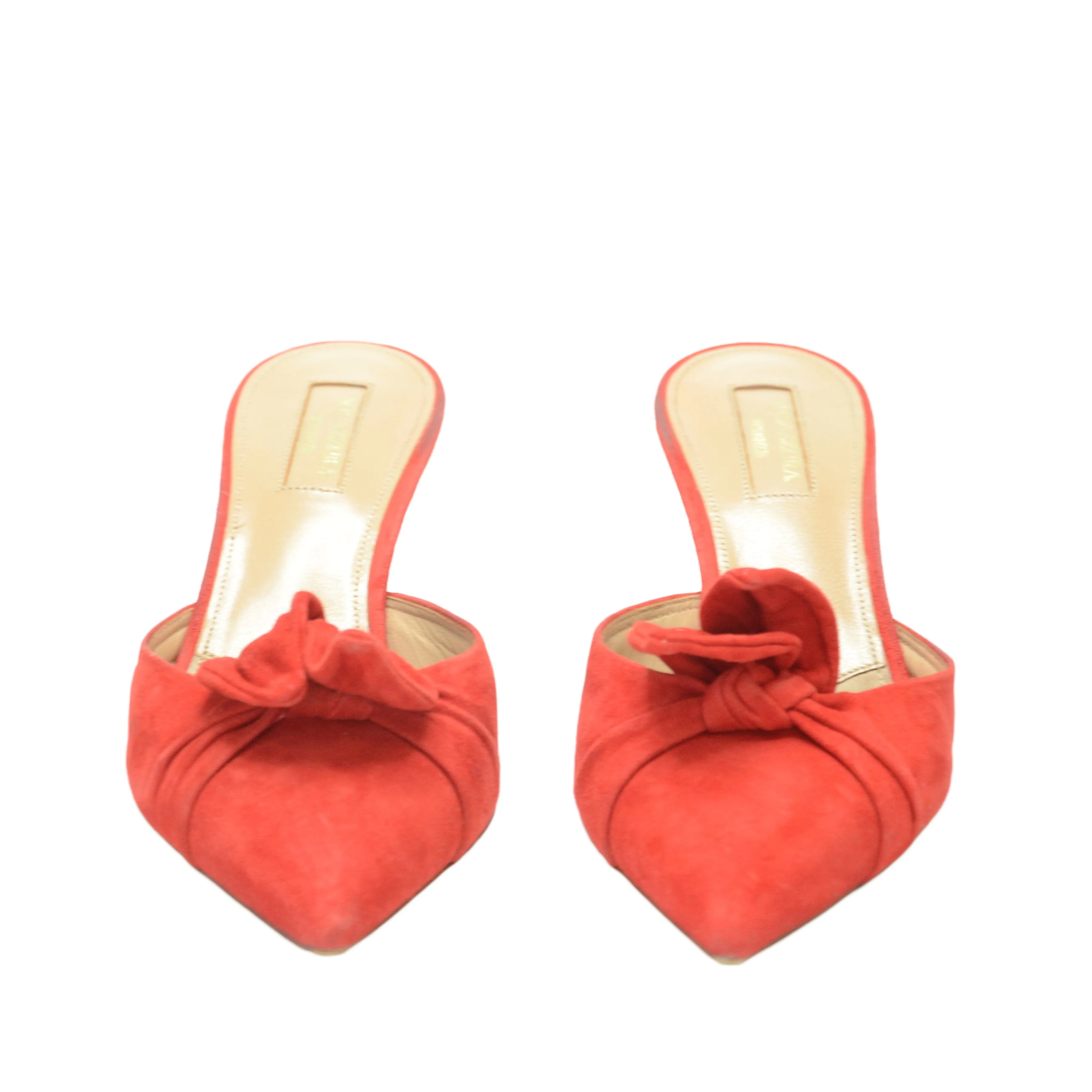 Aquazzura Red Suede Bow Kitten Heel Mules