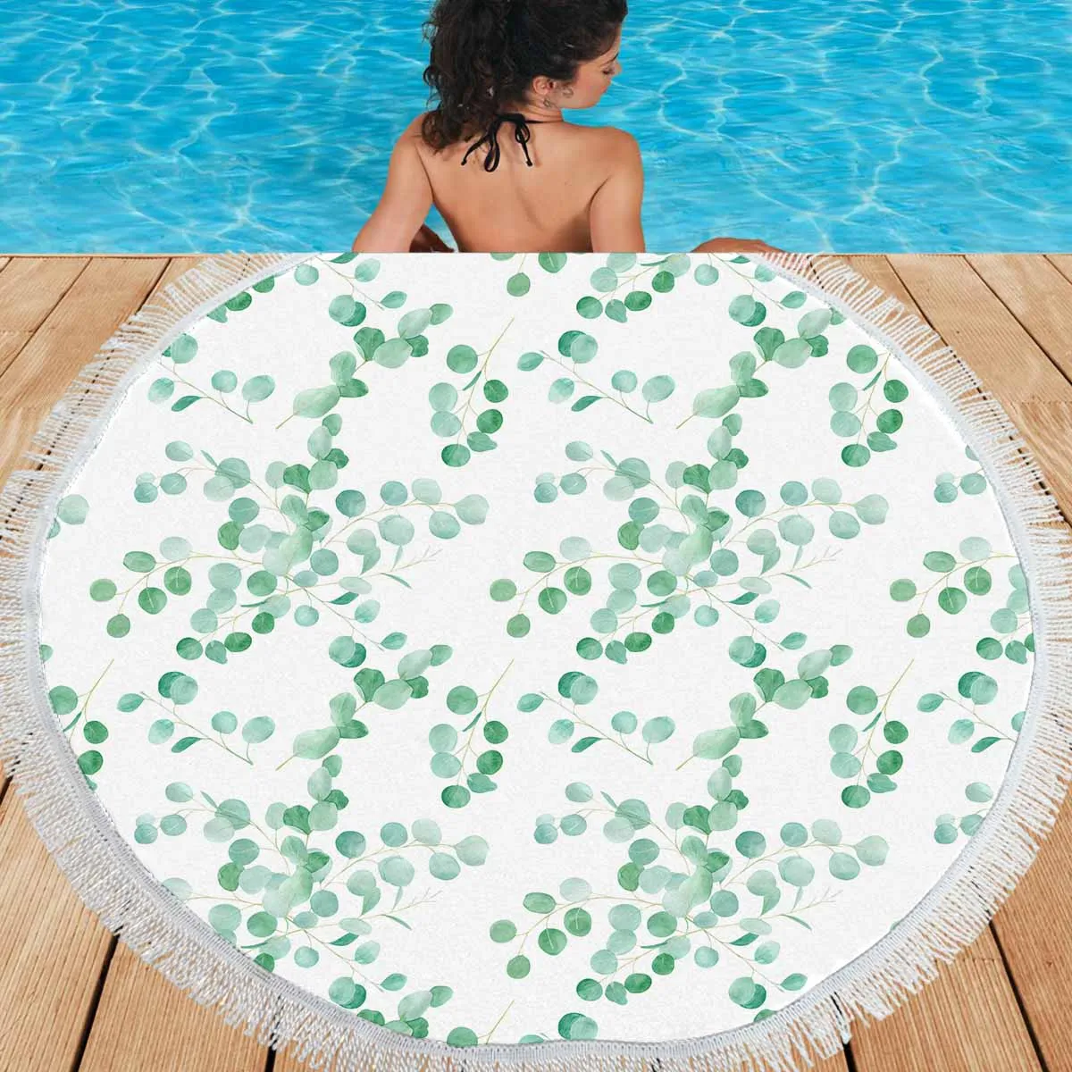 Australian Eucalyptus Leaves  Circular Beach Shawl 59"