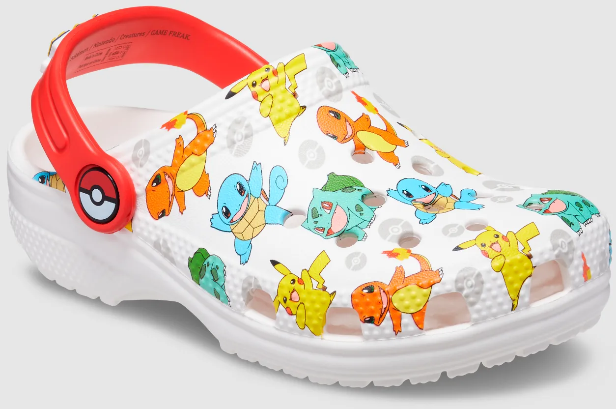 Authentic Limited Edition Kids' Classic Pokemon Clog - White/ Multi