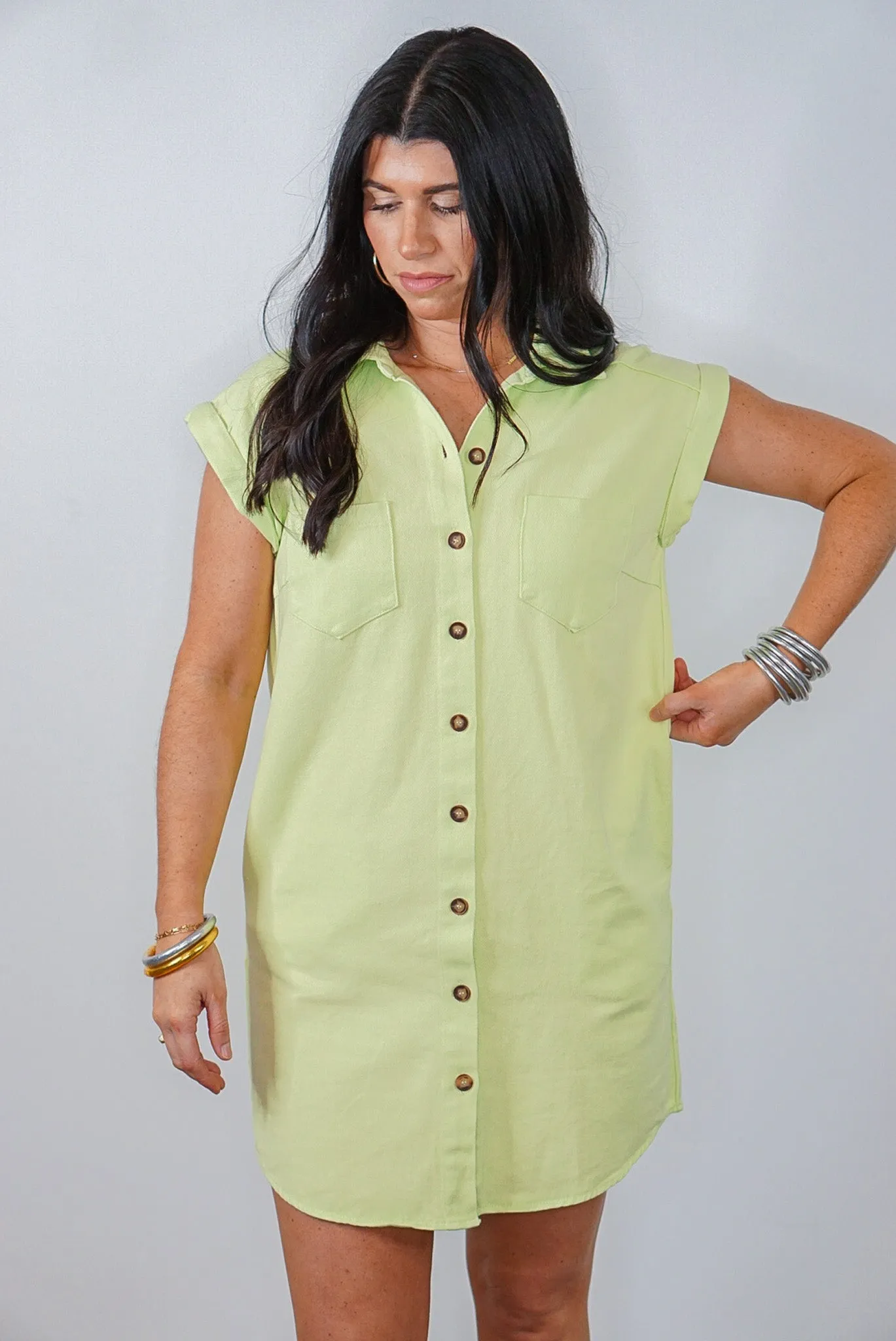 Best Days Lime Twill Dress