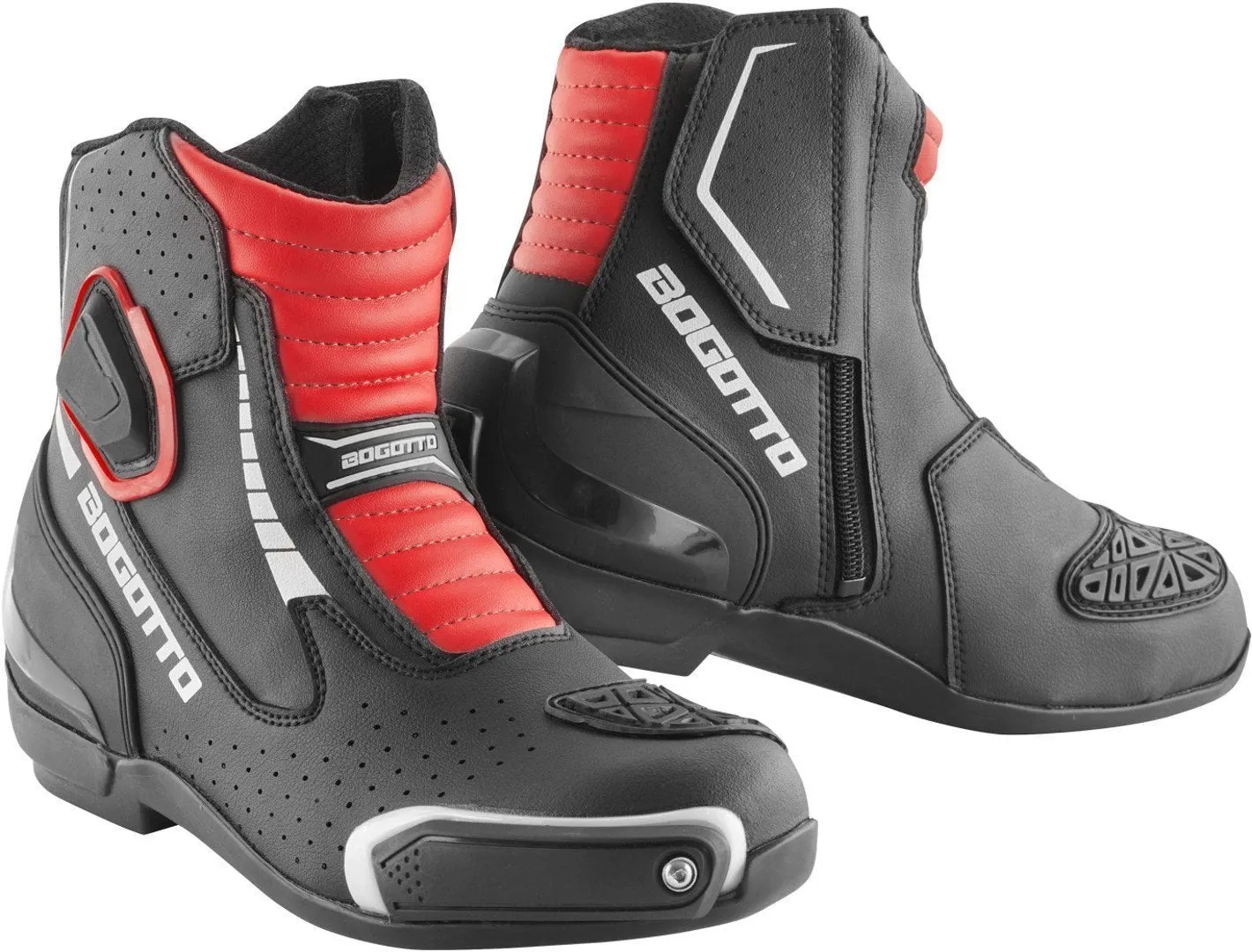 Bogotto Cartagena perforated motorcycle boots, black/white/red