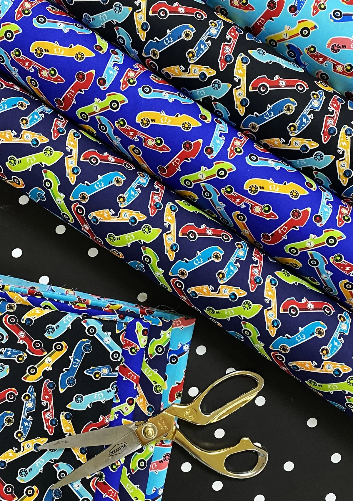 Cars Cotton Printed Fabric 45" Wide Sports Racing Cars 100% Craft Poplin Dressing Material D#203 - Navy