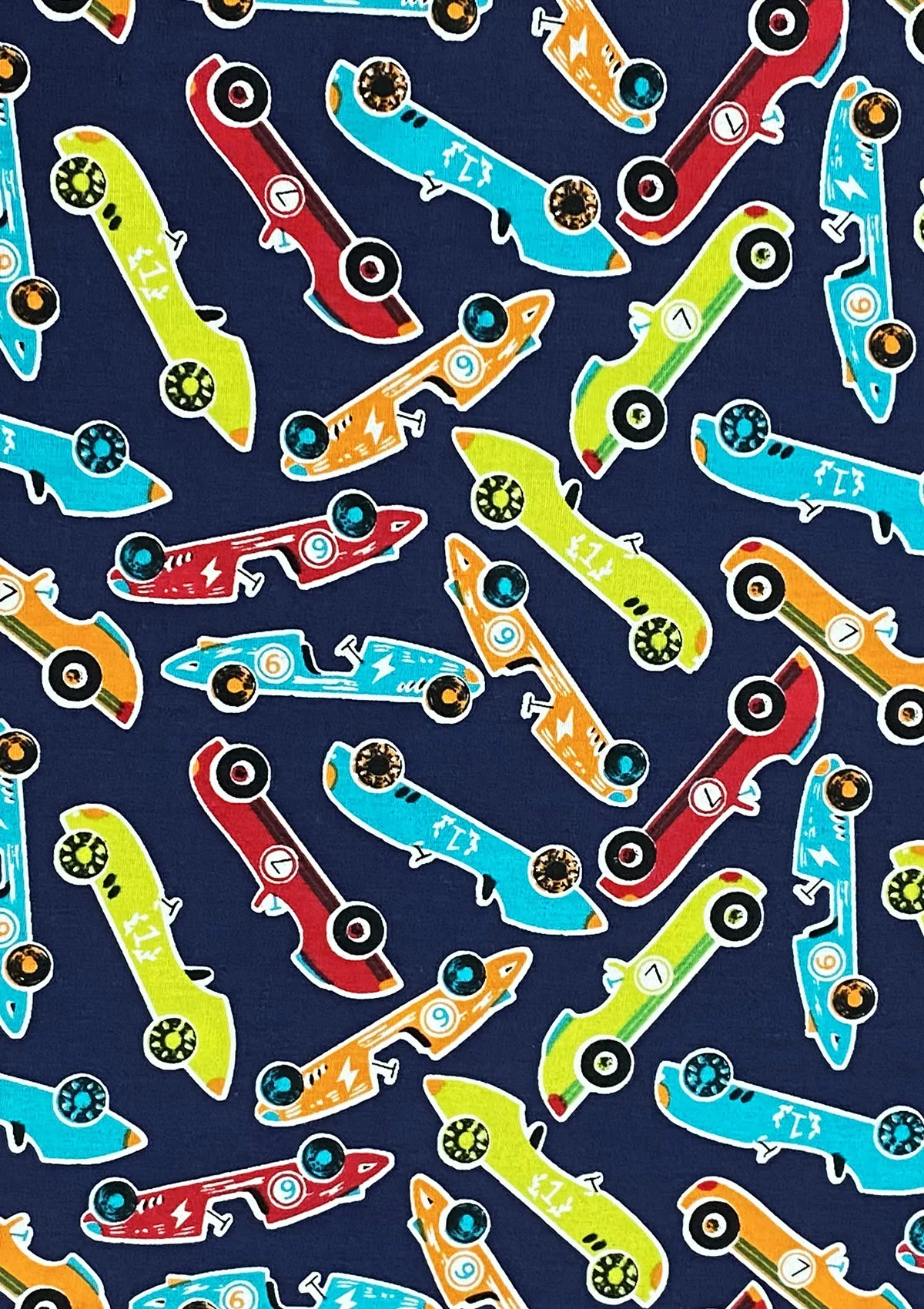 Cars Cotton Printed Fabric 45" Wide Sports Racing Cars 100% Craft Poplin Dressing Material D#203 - Navy