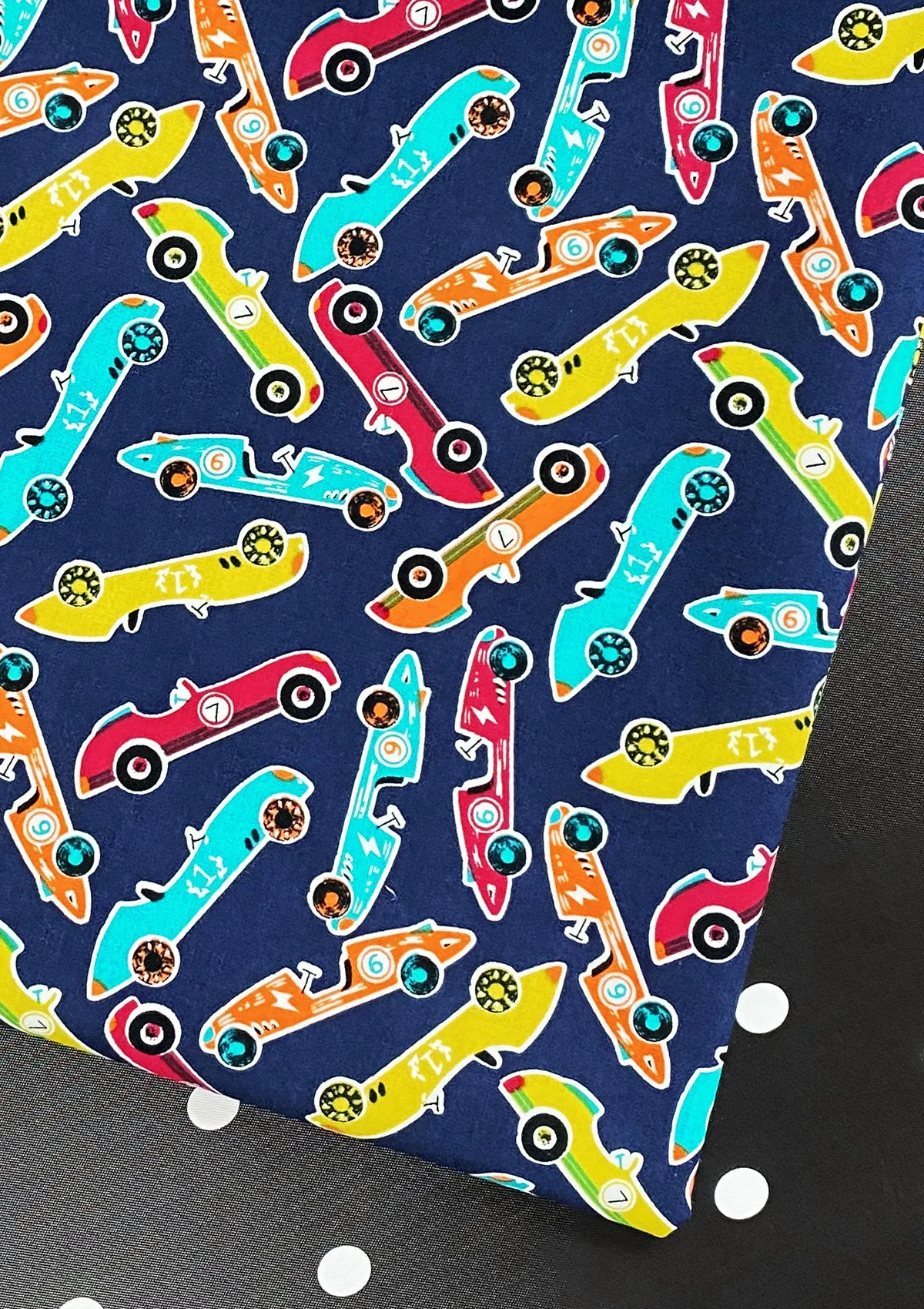 Cars Cotton Printed Fabric 45" Wide Sports Racing Cars 100% Craft Poplin Dressing Material D#203 - Navy