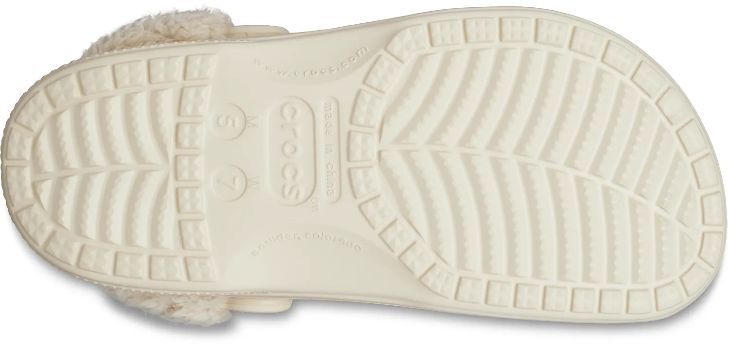 Crocs Baya Lined Fuzzy-Strap Clog - Cream