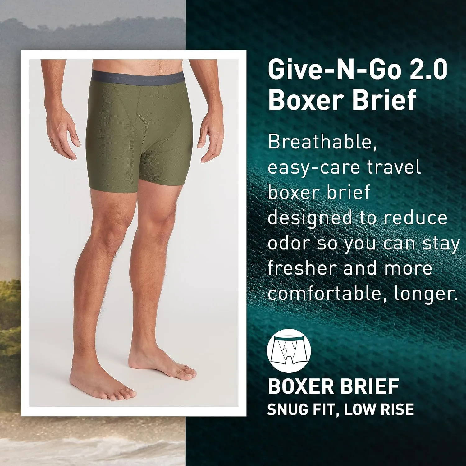 ExOfficio Men's Give-N-Go 2.0 Boxer Brief 2 Pack - Breathable Durable Easy Care Travel Underwear
