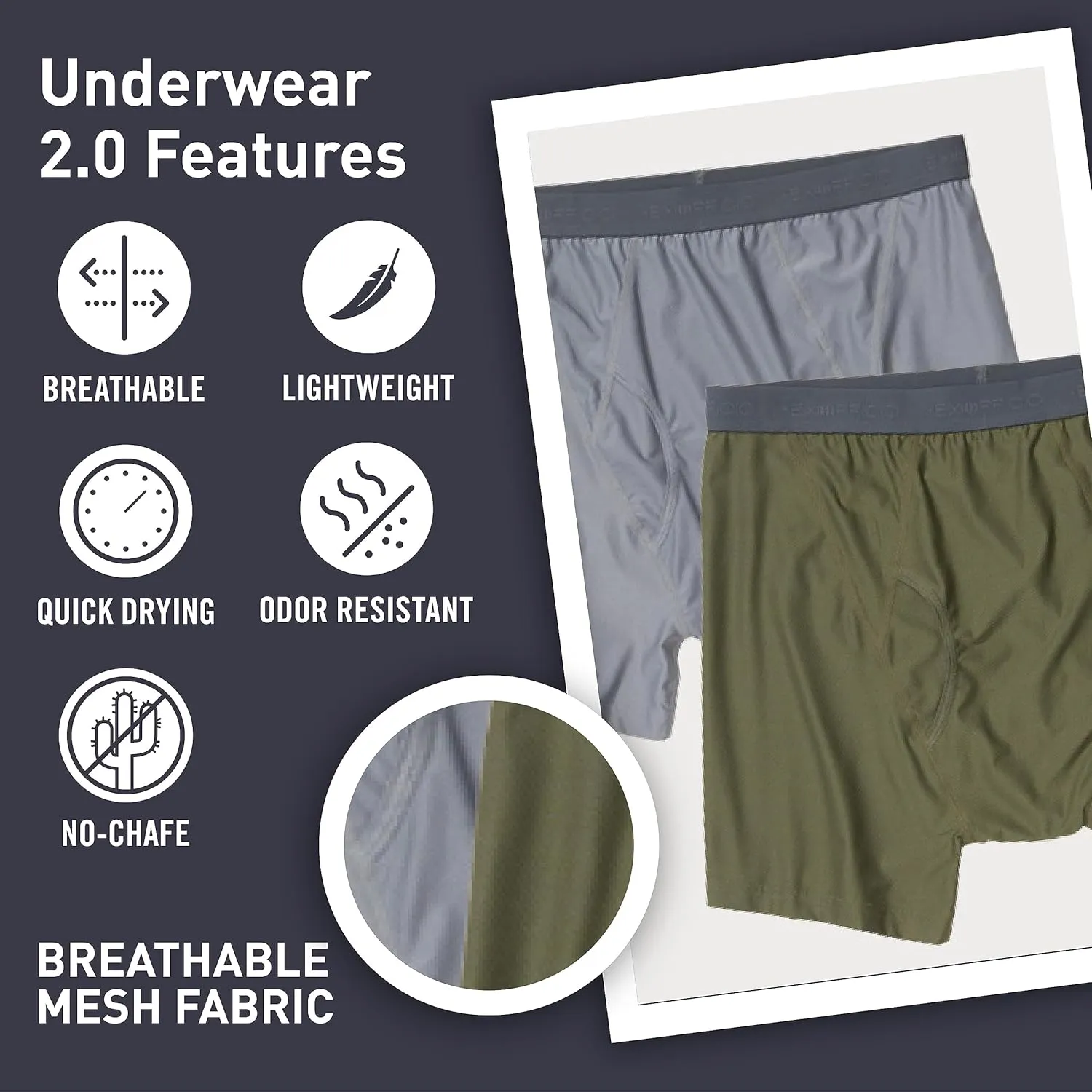 ExOfficio Men's Give-N-Go 2.0 Boxer Brief 2 Pack - Breathable Durable Easy Care Travel Underwear