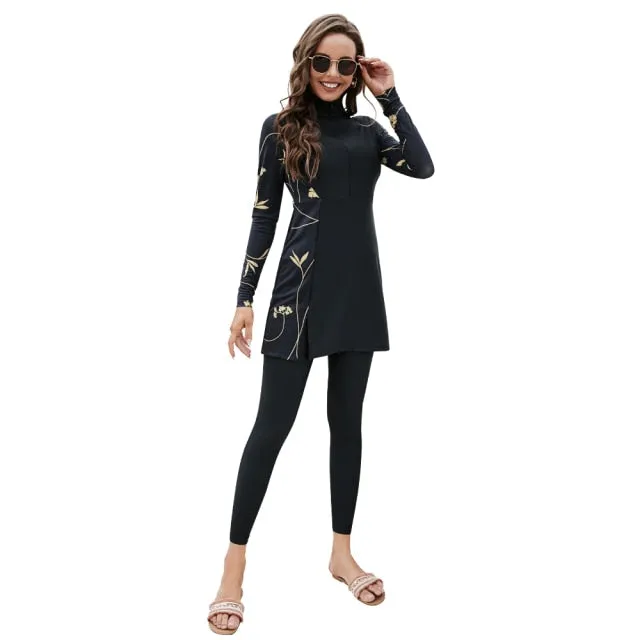 Gold Flower Modest Islamic Burkini Set