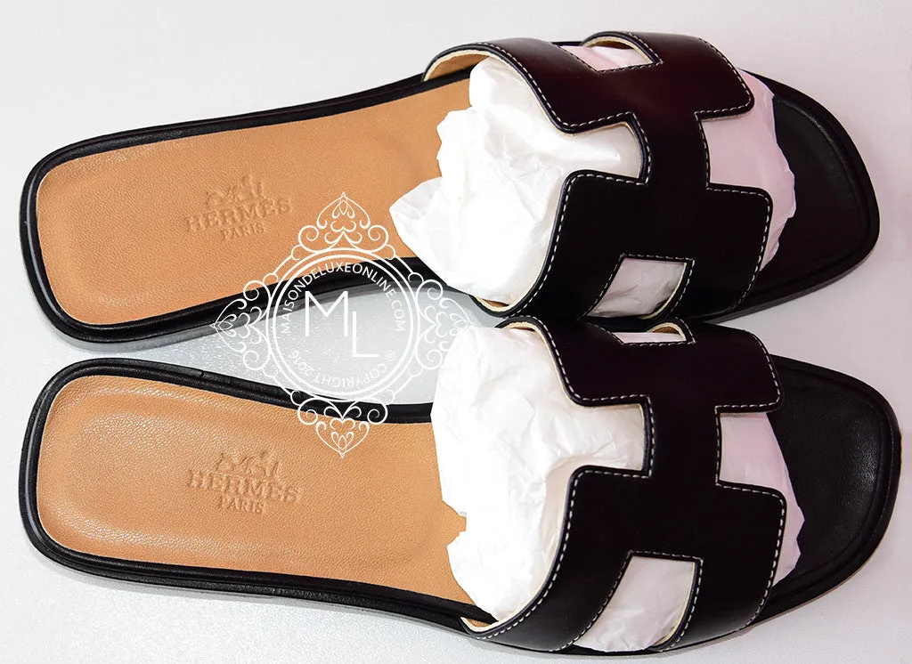 Hermes Womens Black Oran Sandal Slipper 36 Shoes
