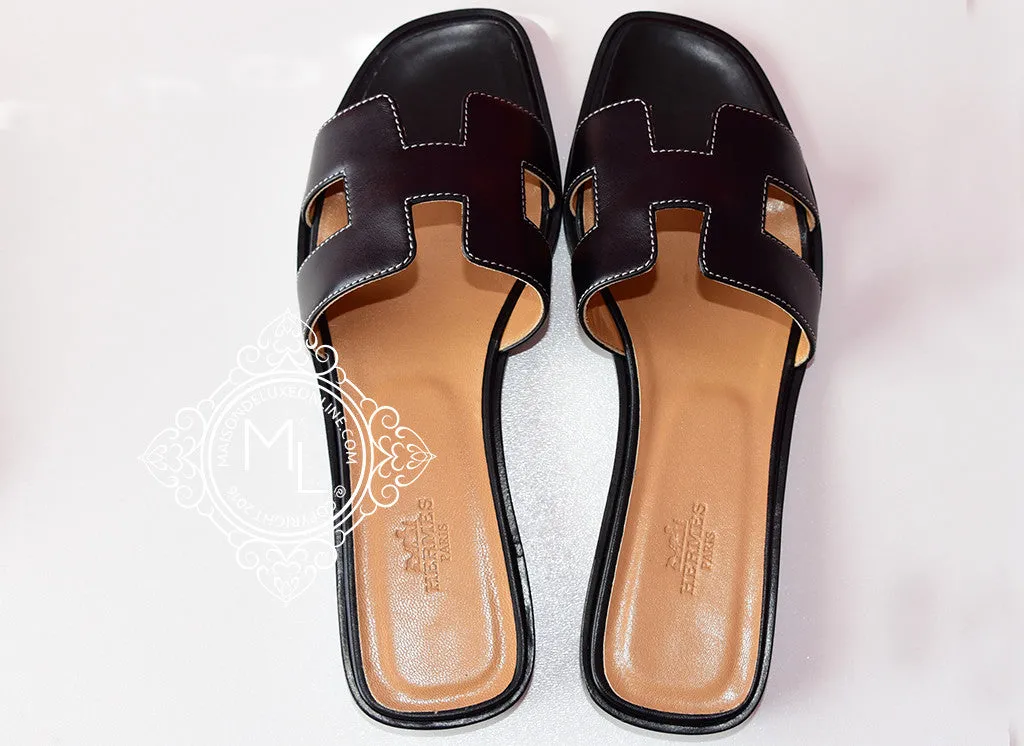 Hermes Womens Black Oran Sandal Slipper 37 Shoes