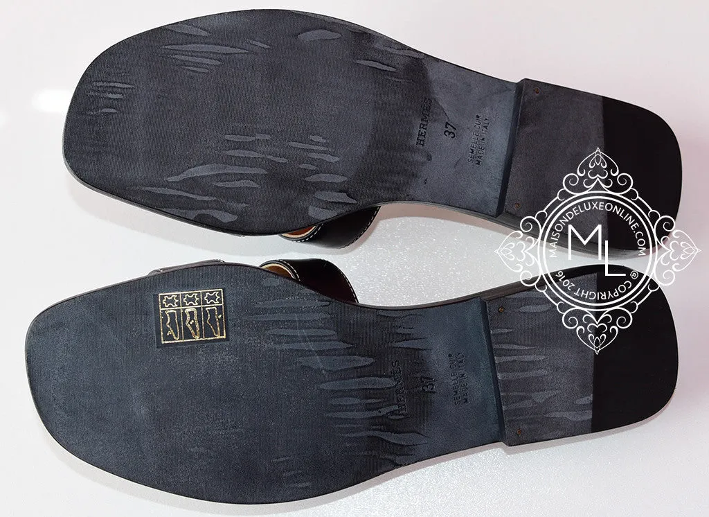 Hermes Womens Black Oran Sandal Slipper 37 Shoes
