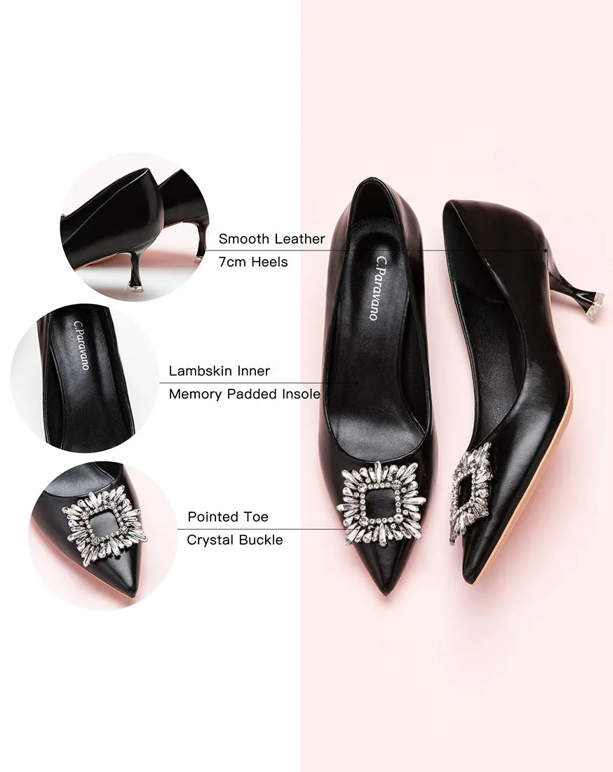 Hot Crystal Buckle Embellished Women Pumps Black