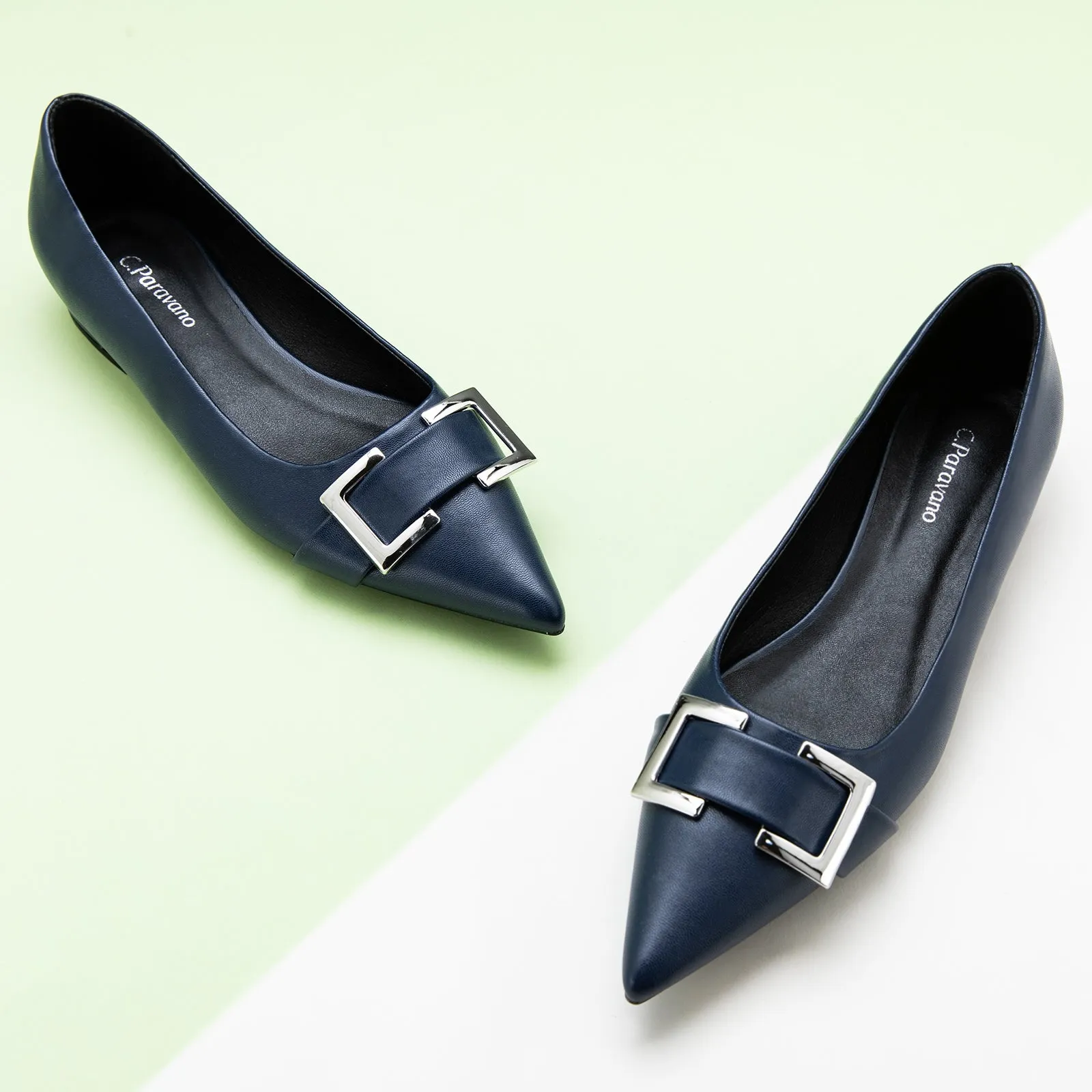 Metal Buckle Flats (Aida) Navy