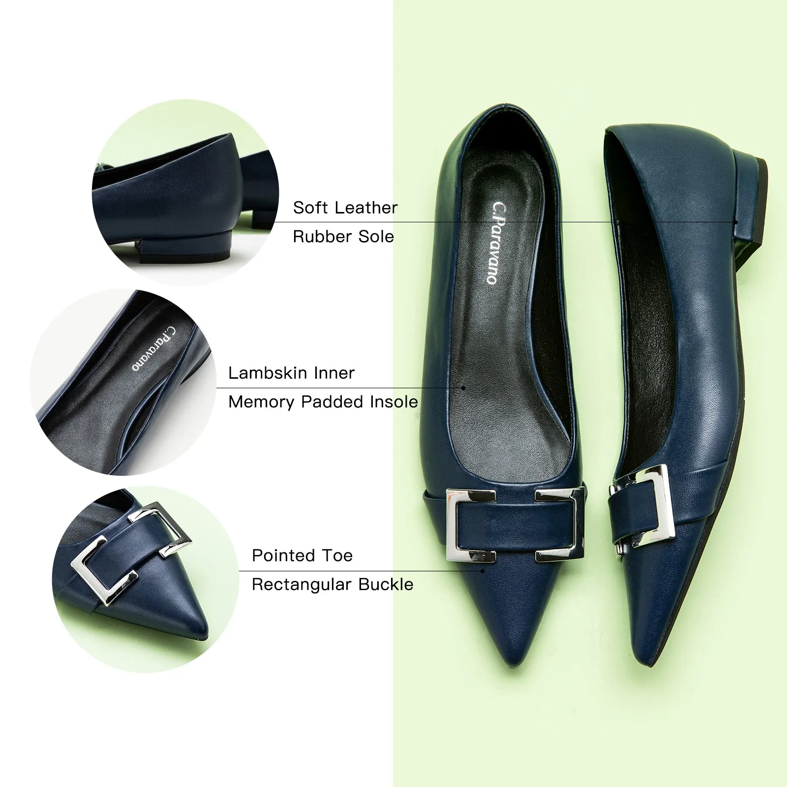 Metal Buckle Flats (Aida) Navy