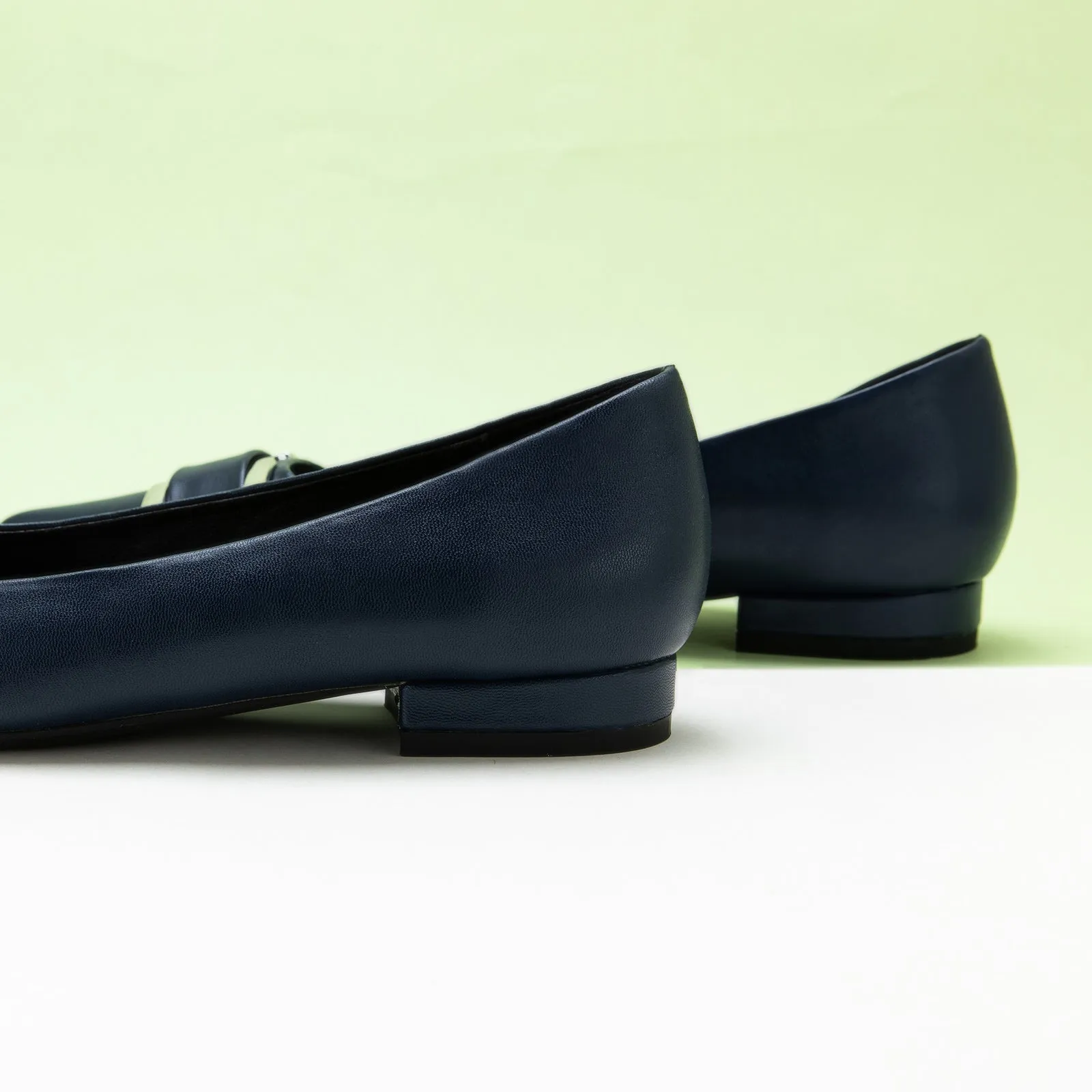 Metal Buckle Flats (Aida) Navy