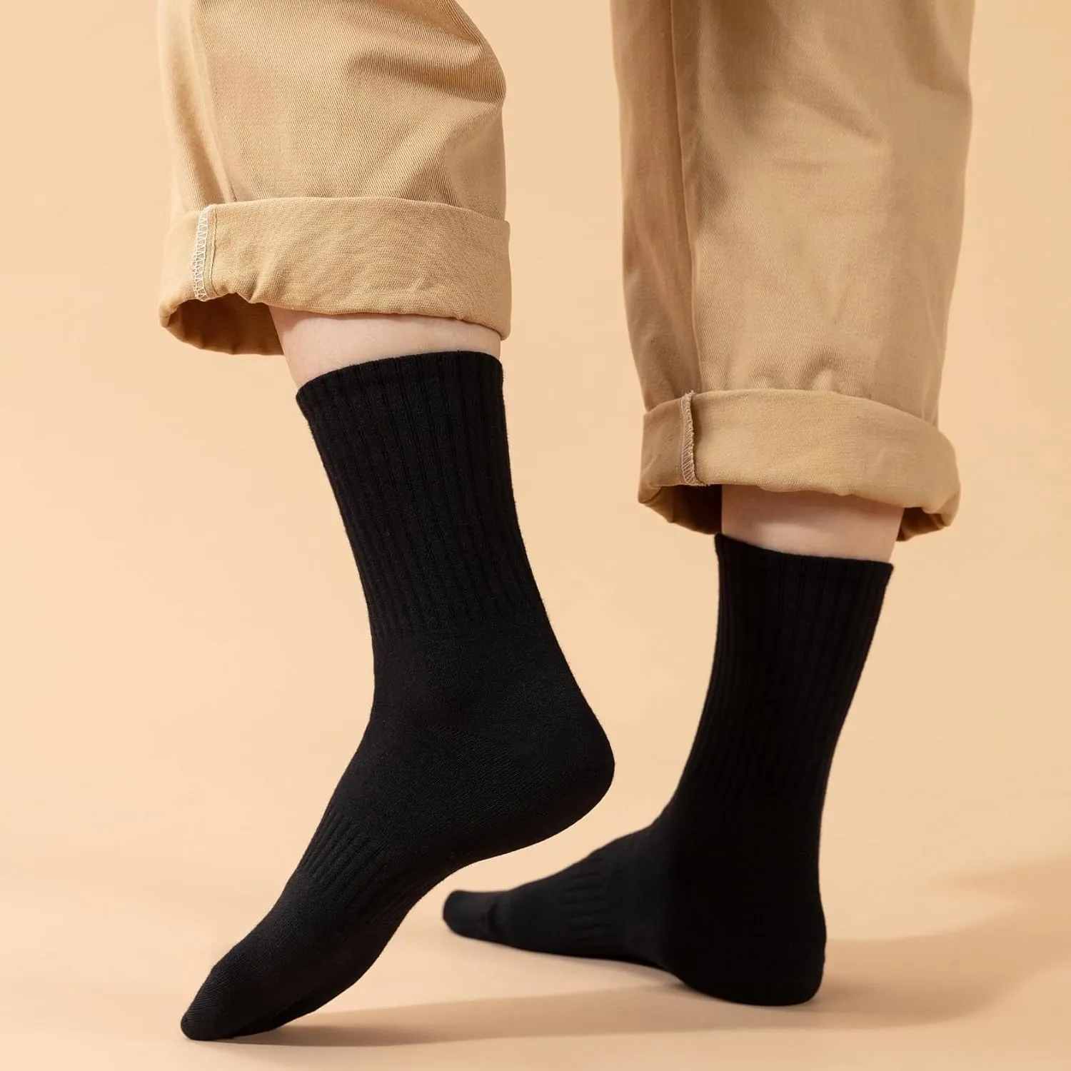 Ndoobiy 6 Pairs Mens Cotton Crew Socks for Men Size 9-11 Size 10-13