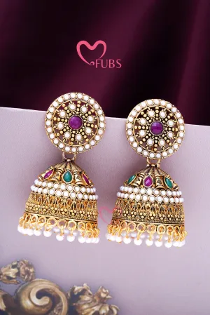Pearl Studded Gold Plated Moti Jhumka