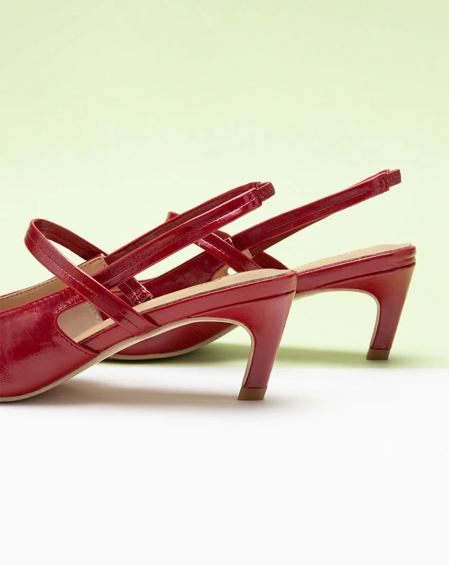 Red Sleek Pointed Toe Slingback Pumps