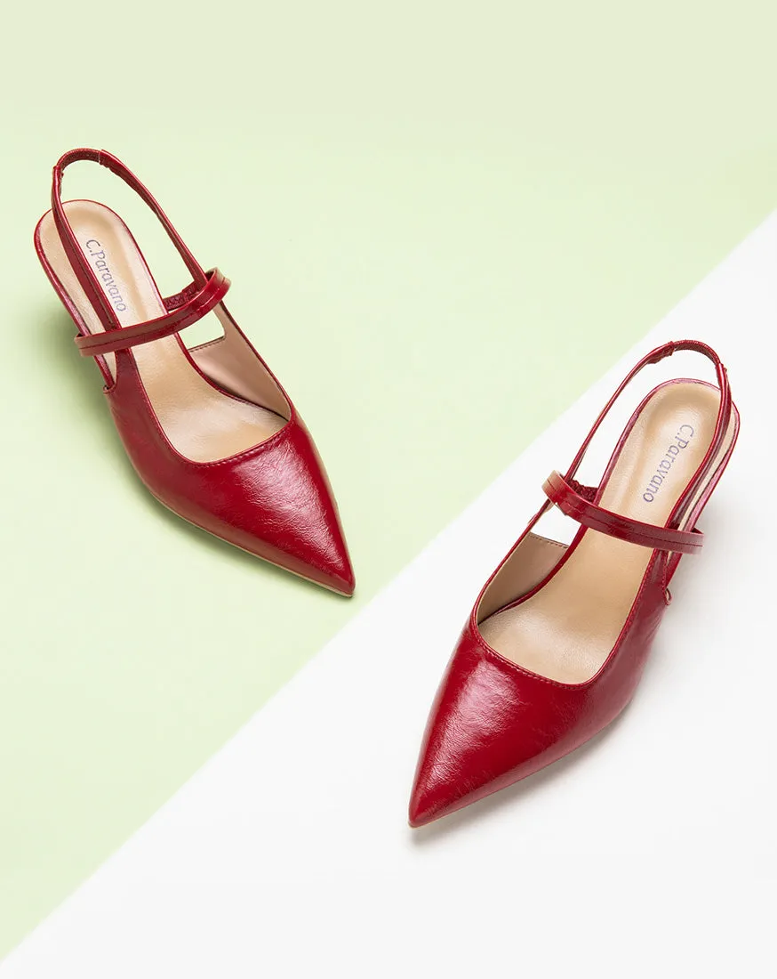 Red Sleek Pointed Toe Slingback Pumps