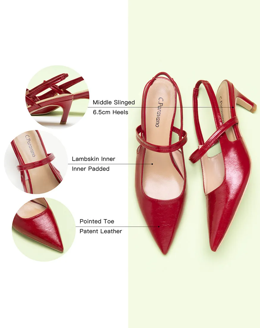 Red Sleek Pointed Toe Slingback Pumps