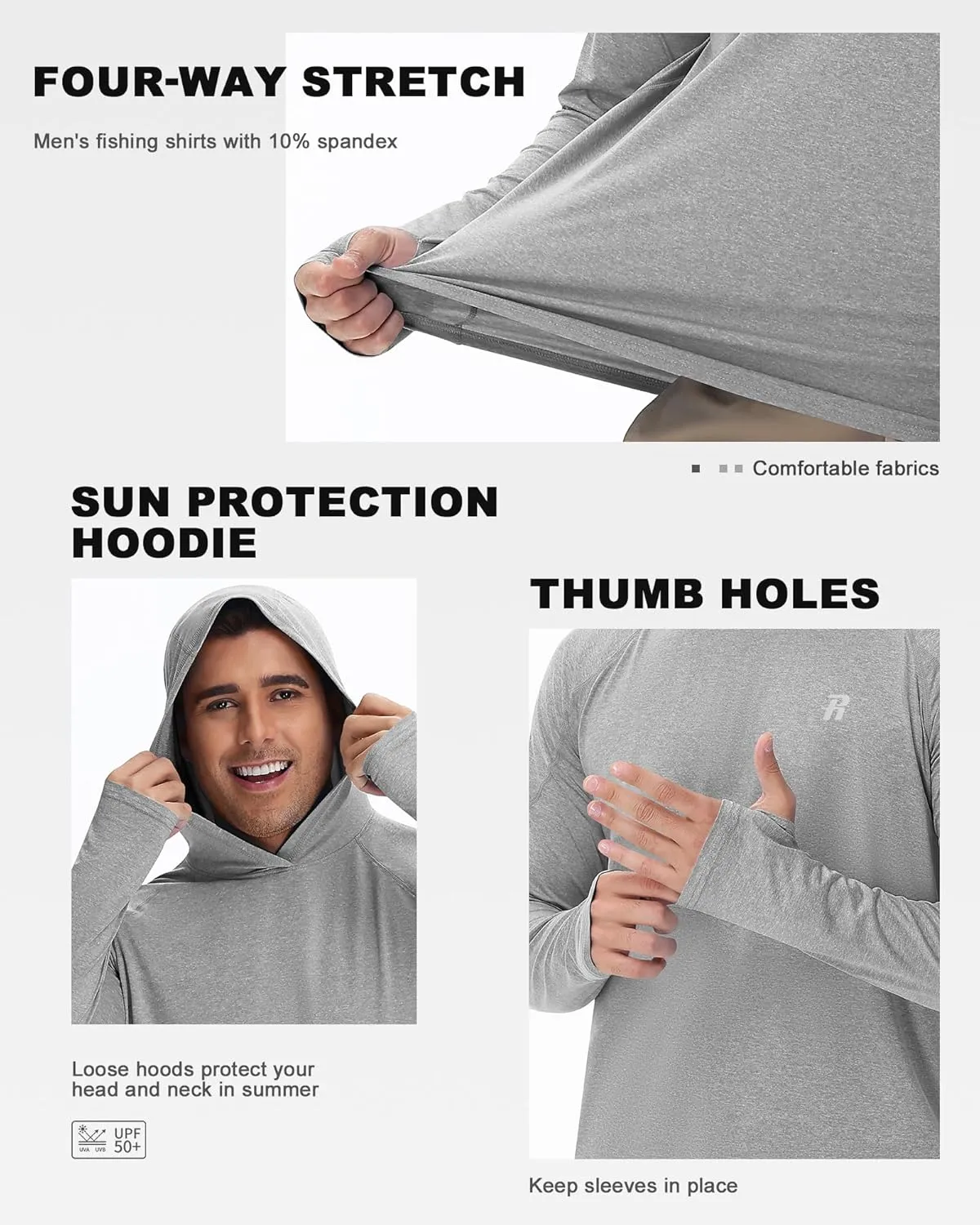 Runhit Fishing Shirts for Men Hoodie Sun Shirt UPF 50  Long Sleeve UV Protection SPF Rash Guard Running Hiking Workout