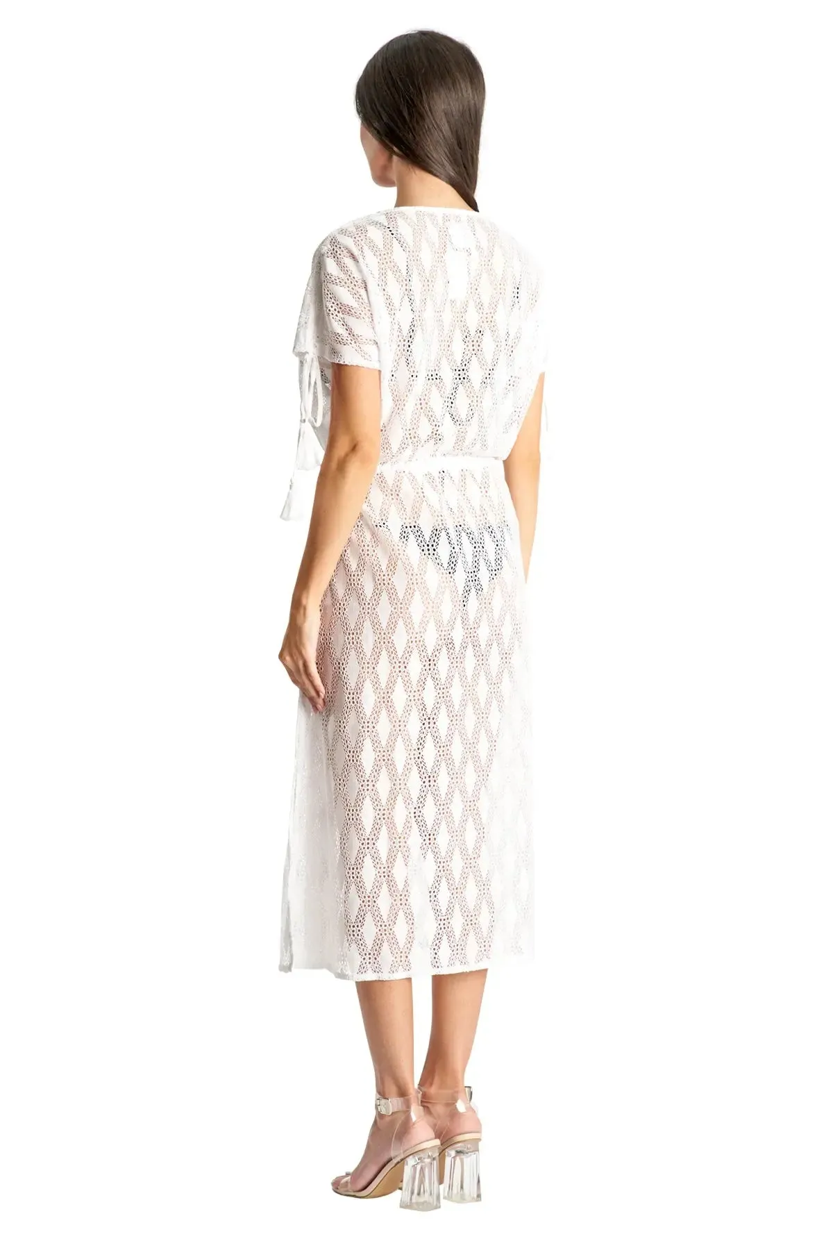 Sheer Lace Tie Front Kimono Cover Up - New