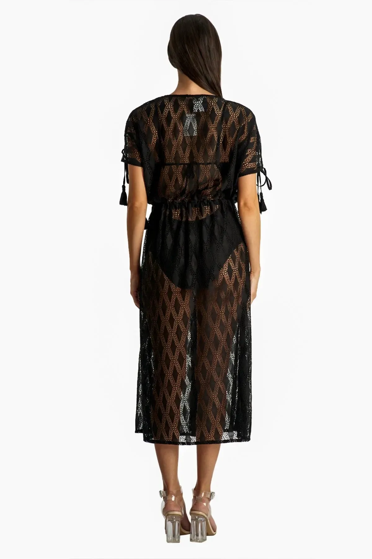 Sheer Lace Tie Front Kimono Cover Up - New