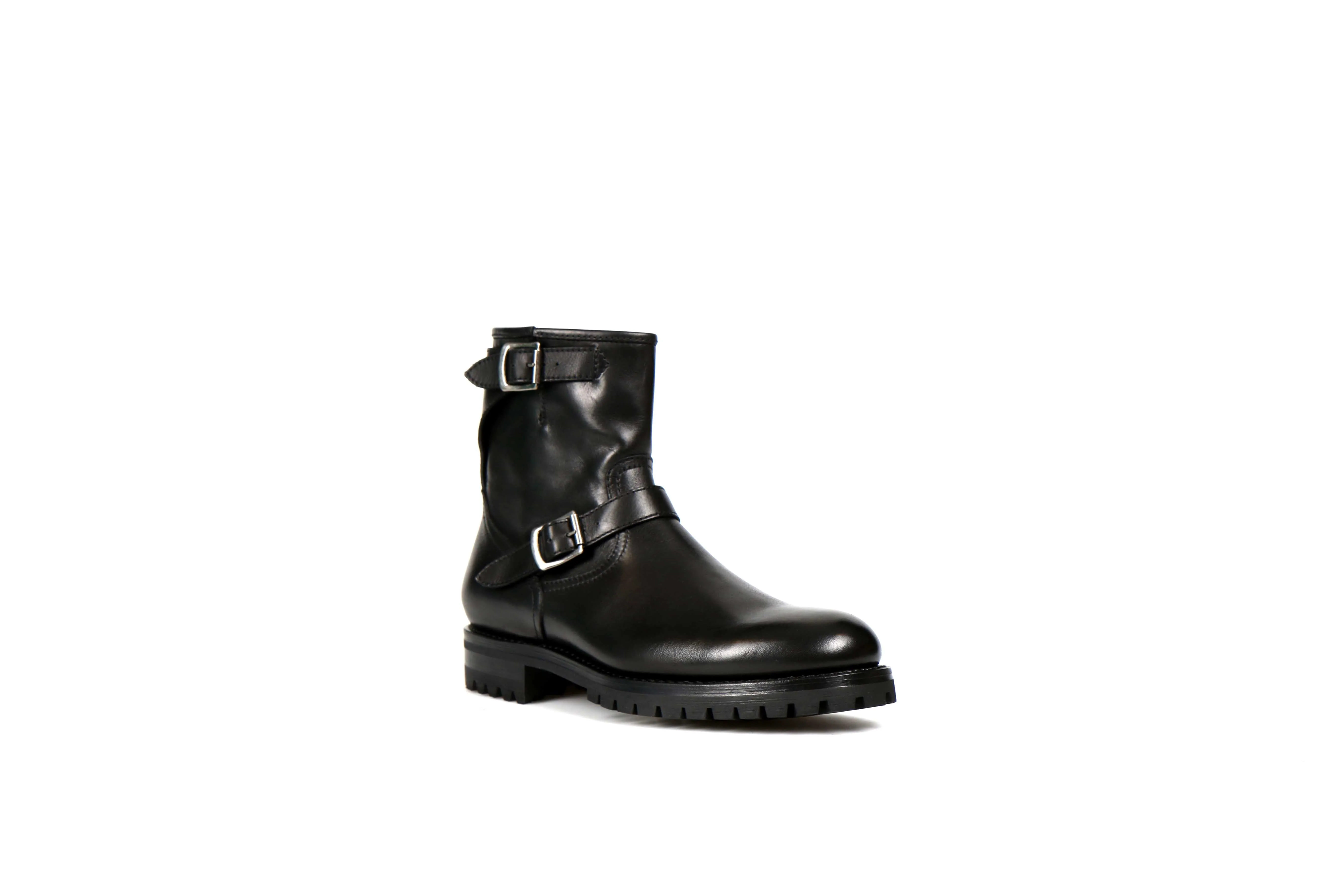 Steel Black Cordovan Leather Motorcycle Boots