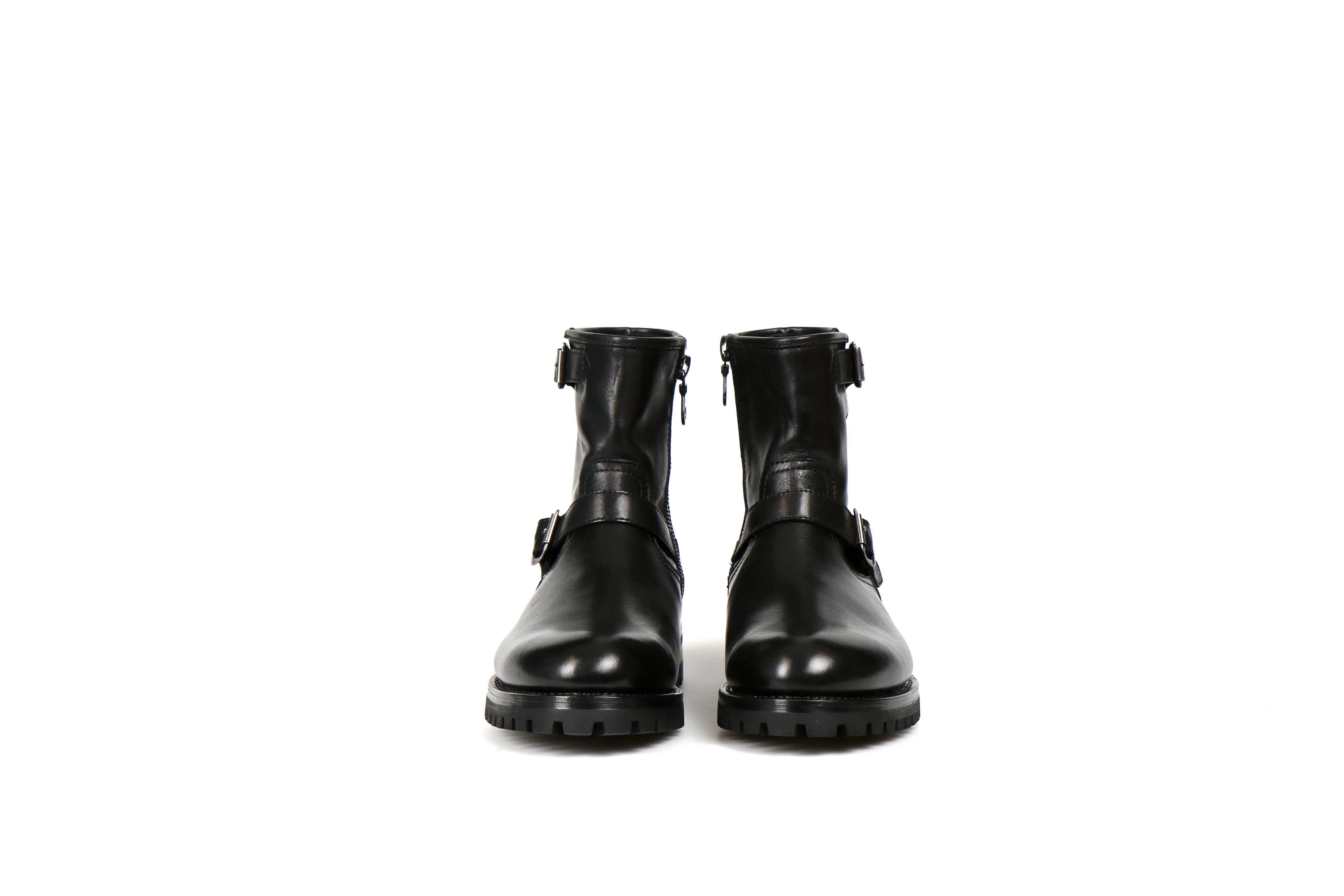 Steel Black Cordovan Leather Motorcycle Boots