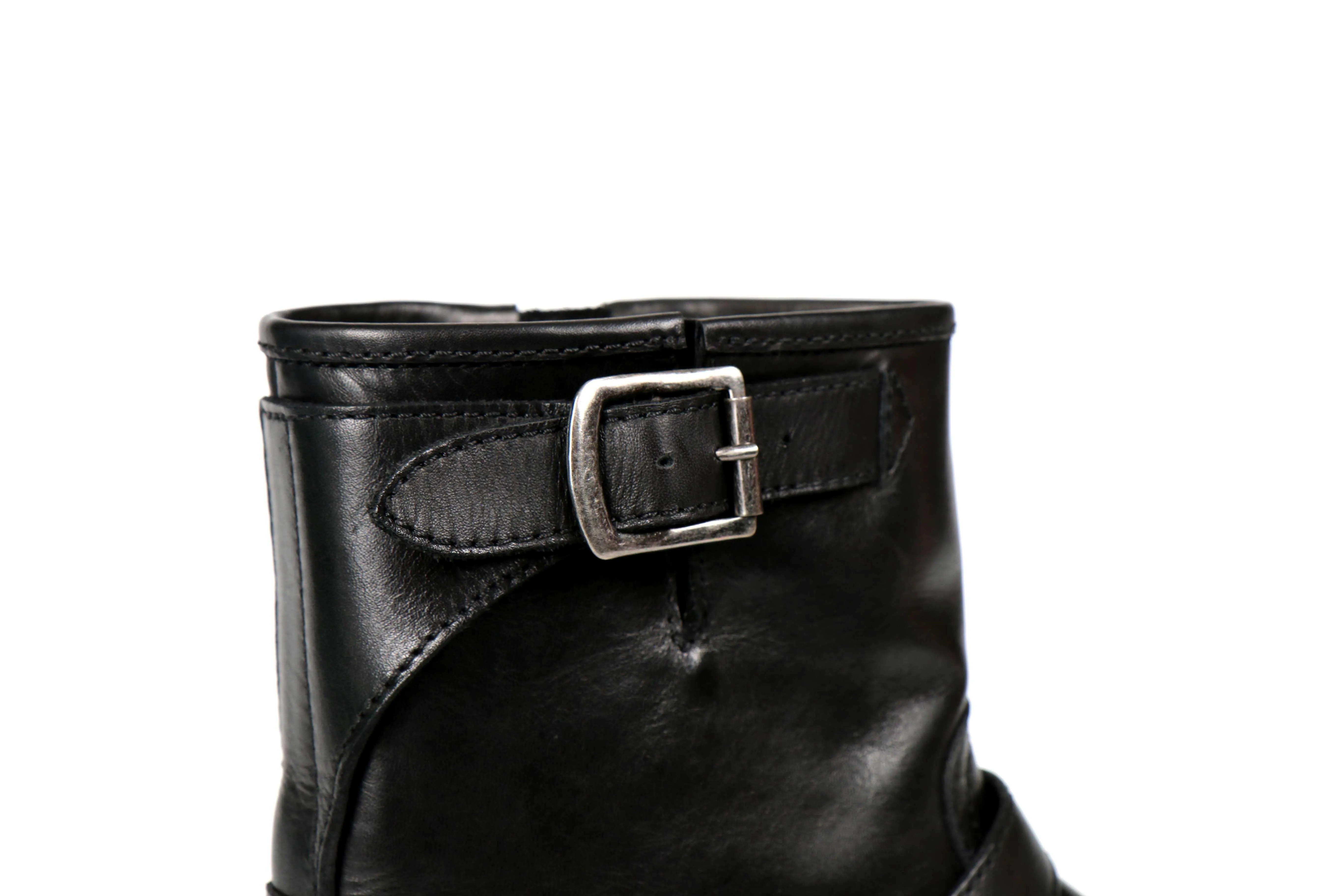 Steel Black Cordovan Leather Motorcycle Boots